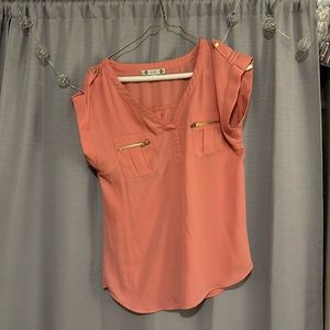 Coral top with gold zipper